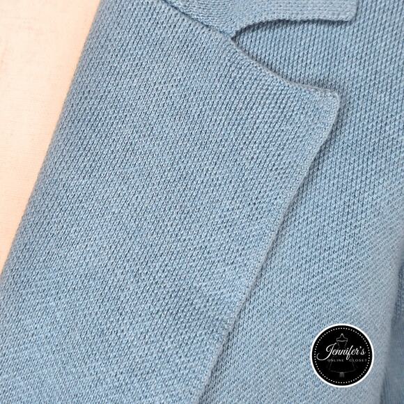 LOFT Blue Textured Collared Open Cardigan Jacket Size Medium - Picture 6 of 10